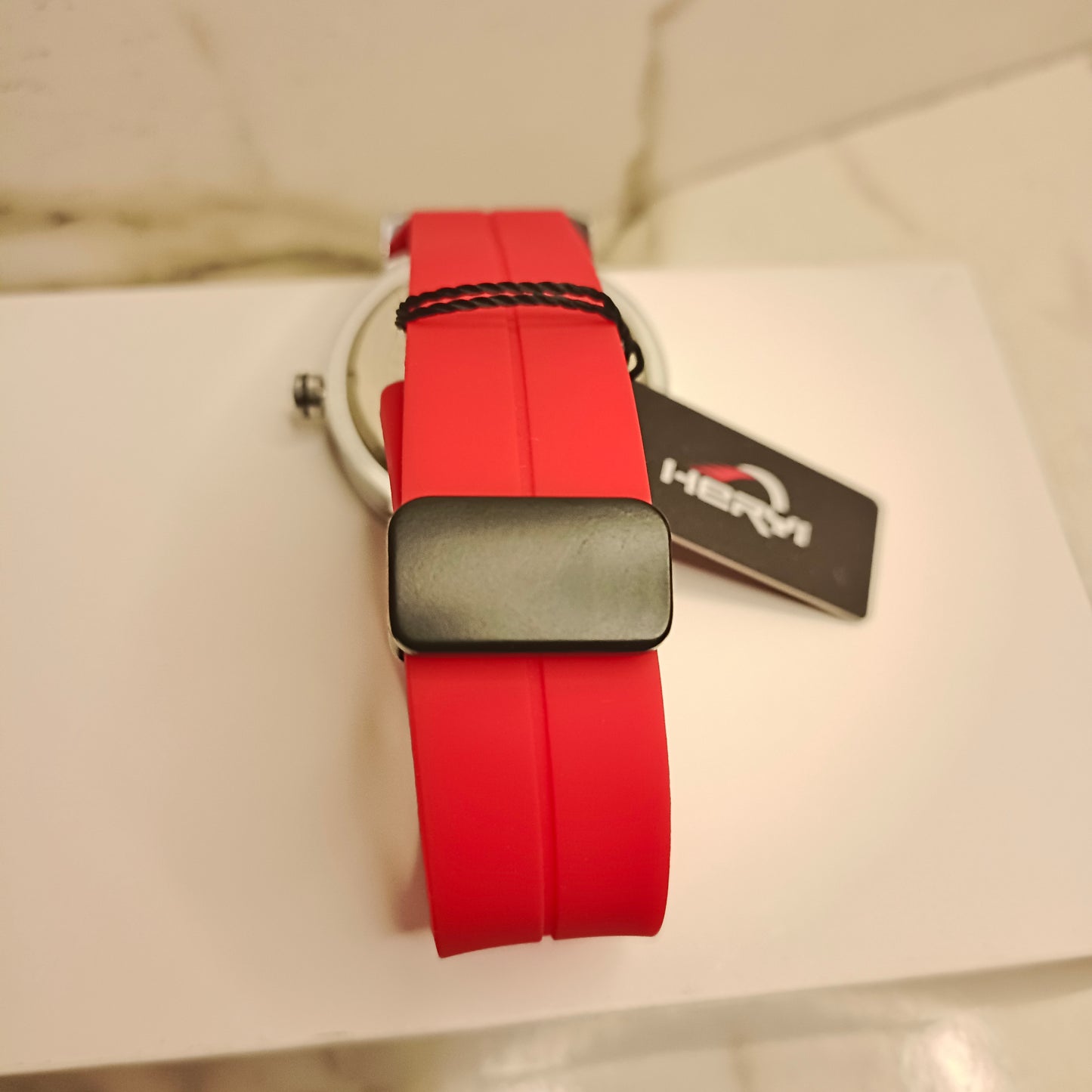 Roulette Dial Watch with Red Silicone Strap
