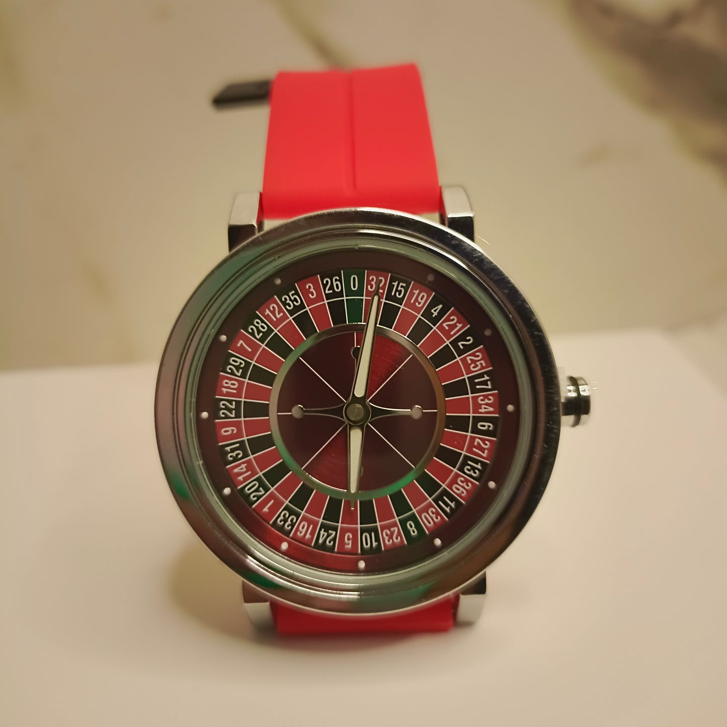 Roulette Dial Watch with Red Silicone Strap